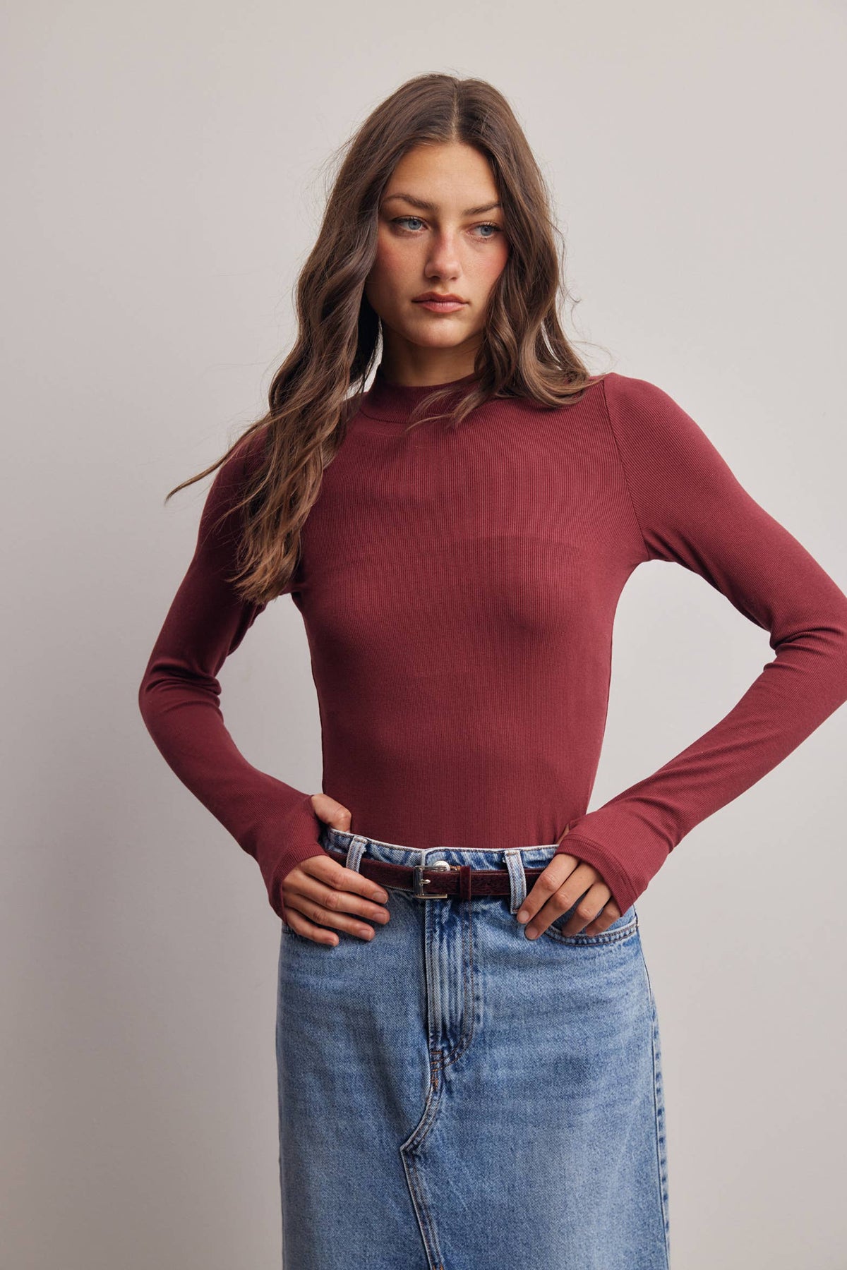 Stretch Ribbed Mock Neck Top FT0063