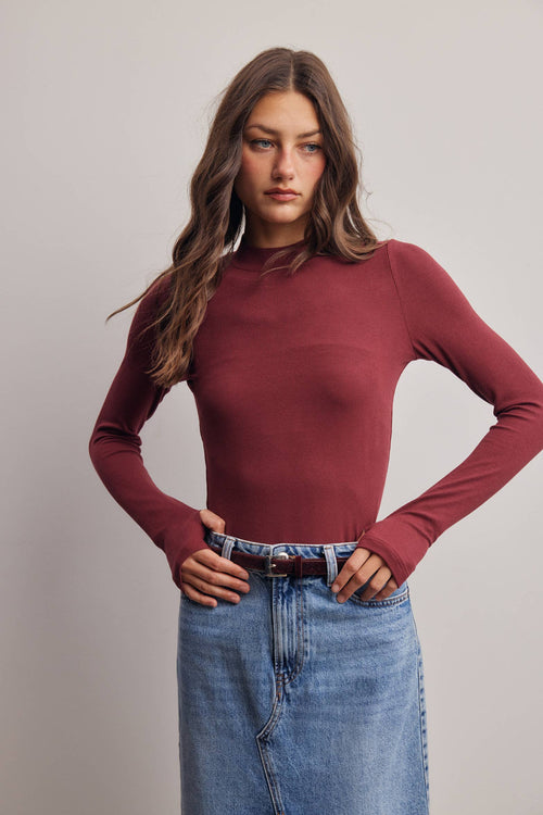 Stretch Ribbed Mock Neck Top FT0063