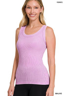 Washed Ribbed Scoop Neck Tank Top - Zenana