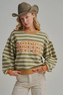 STRIPE TERRY CASUAL THANKSGIVING TOP WITH PUMPKIN LETTERING