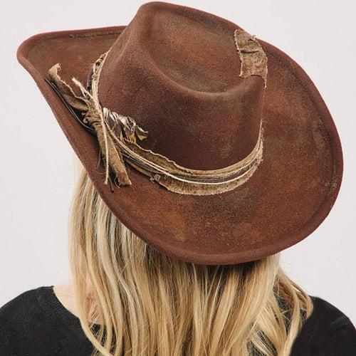 Shapeable Cowgirl Hat with Feather – Brown