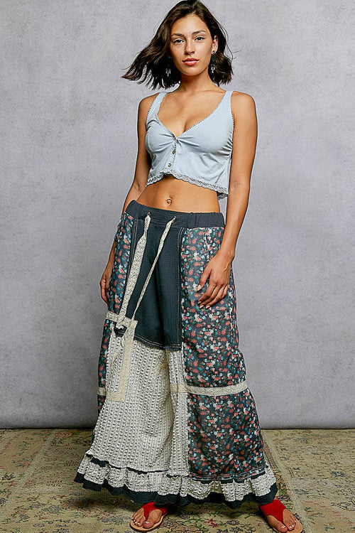 Double Gauze Ruffle Wide Leg Pants