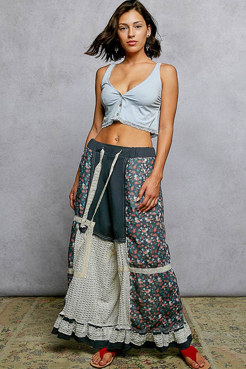 Double Gauze Ruffle Wide Leg Pants
