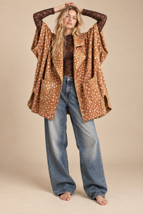 Fawn Print Oversized Kimono Cardigan
