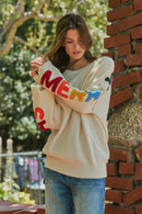 Rainbow Graphic Lettering Oversized Knit Sweater