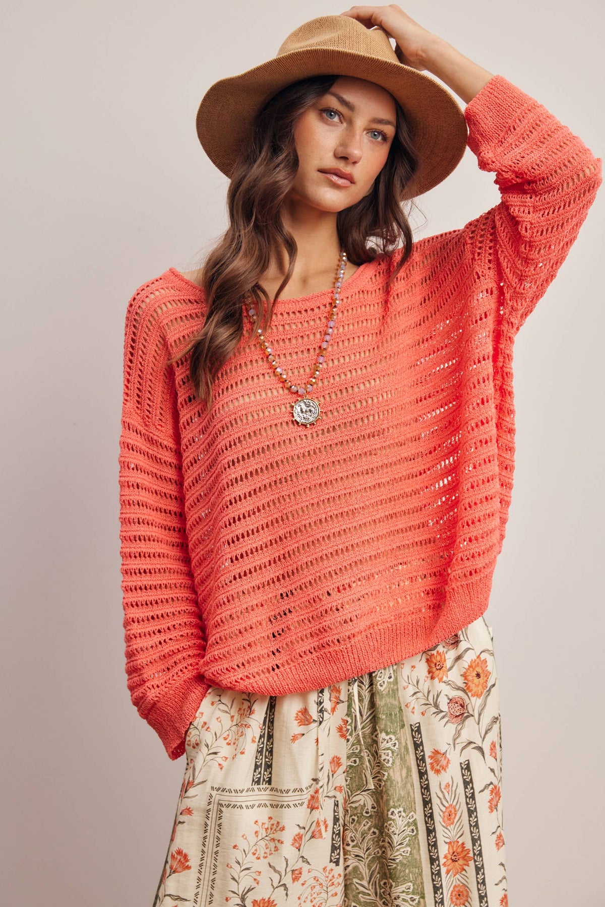 Open-Knit Stripe Sweater Top FSW0056