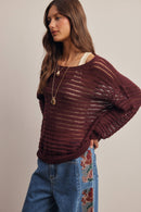 Open-Knit Stripe Sweater Top FSW0056