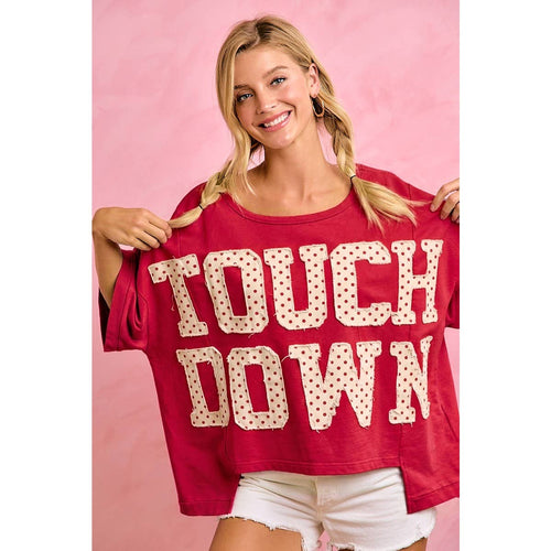 GAMEDAY THEME POLKA DOT PATCHES SHORT SLEEVES TOP