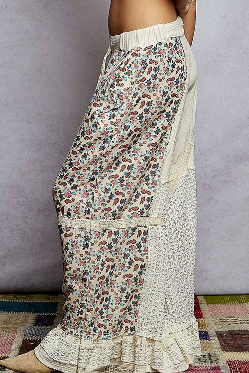 Double Gauze Ruffle Wide Leg Pants