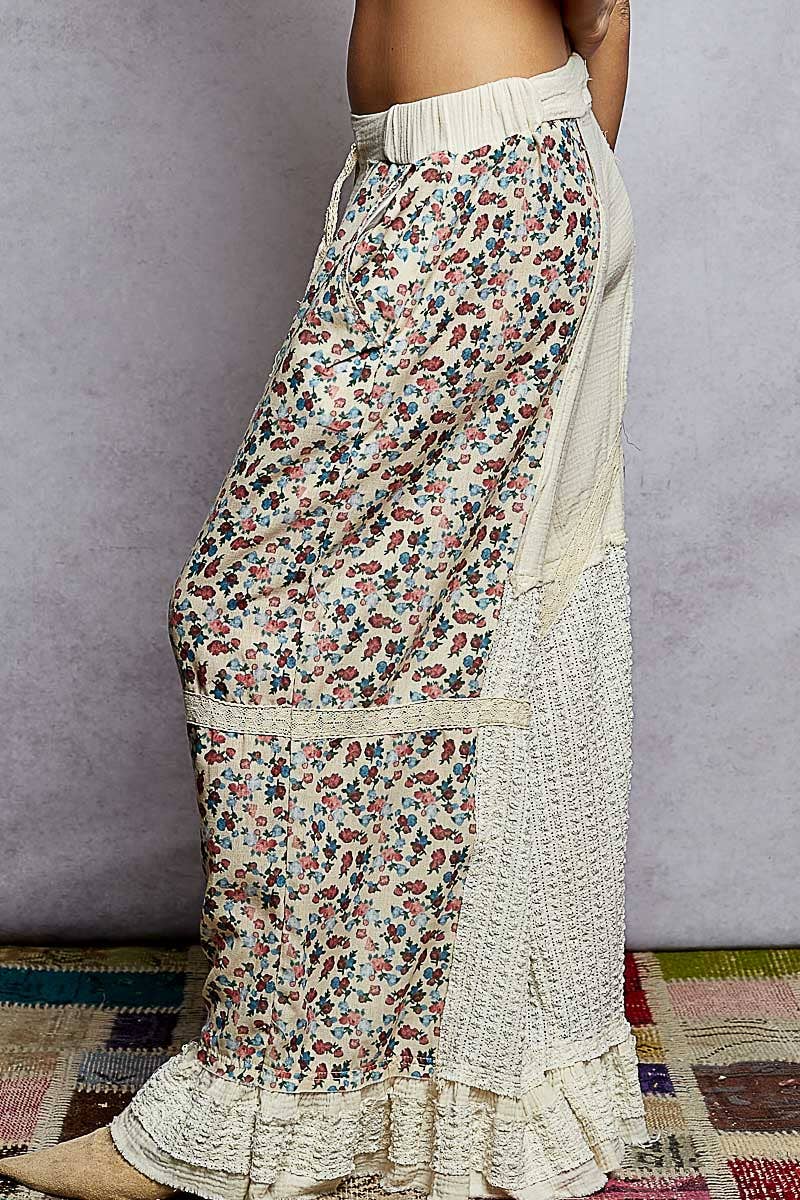Double Gauze Ruffle Wide Leg Pants