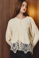 Lace Hem Button Front Knit Sweater Cardigan