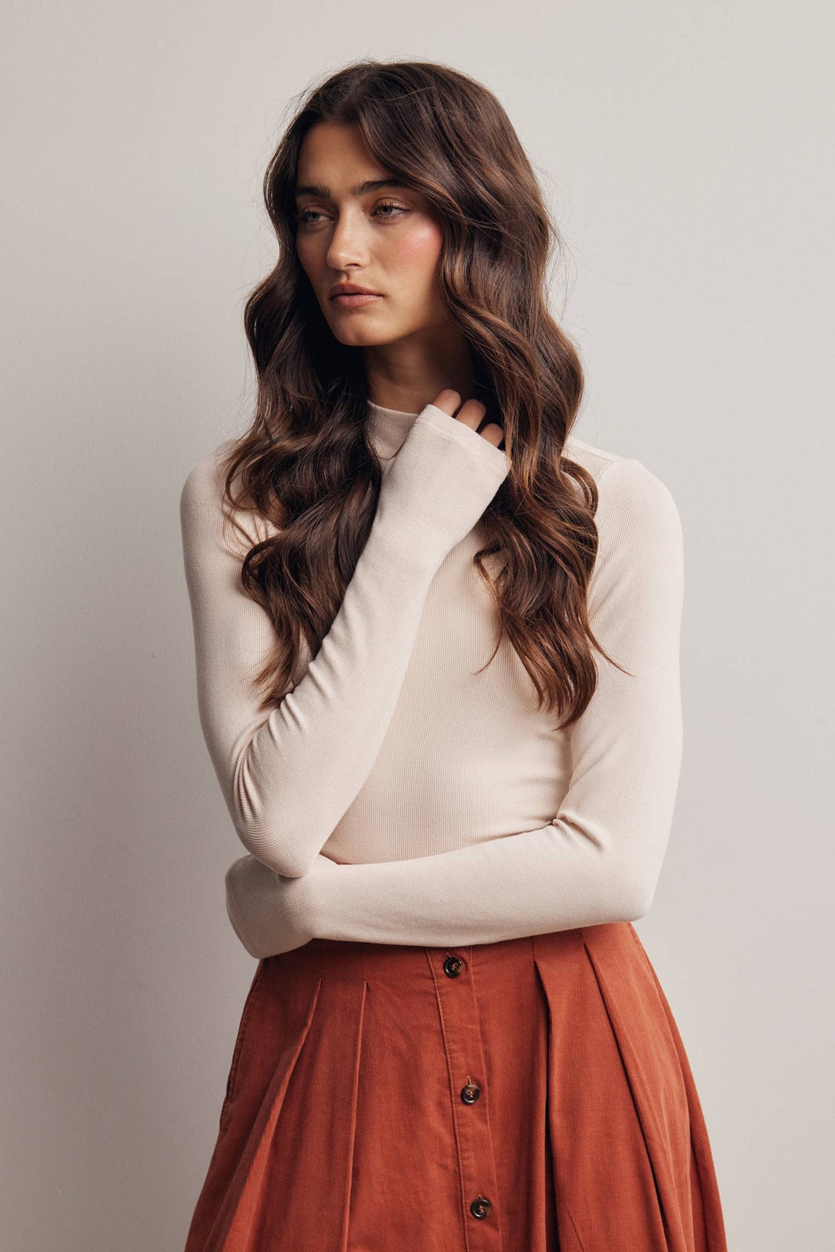 Stretch Ribbed Mock Neck Top FT0063