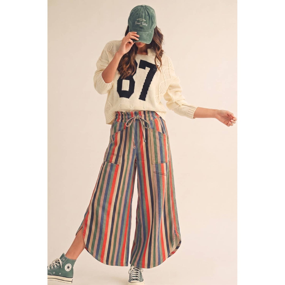 Stripe Tulip Denim Pants