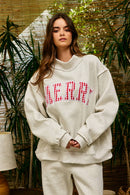 IT2594E-MERRYW | "MERRY" Varsity Mock Neck Sweatshirt