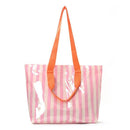 Large Striped Vinyl Tote Bags with Shoulder Strap | 40P619