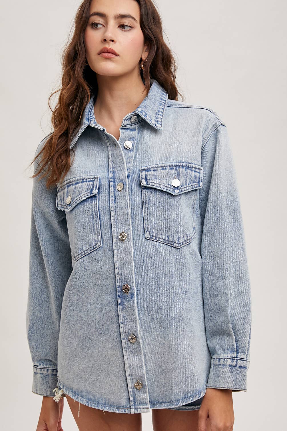 WASHED DENIM BUTTON DOWN SHIRT JACKET