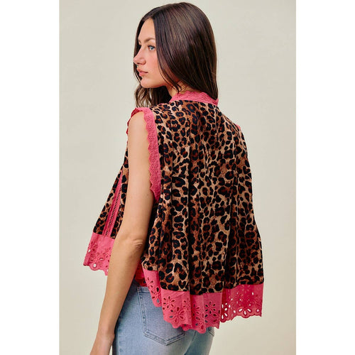 Leopard Pleated Sleeveless Blouse