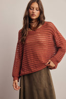 Open-Knit Stripe Sweater Top FSW0056
