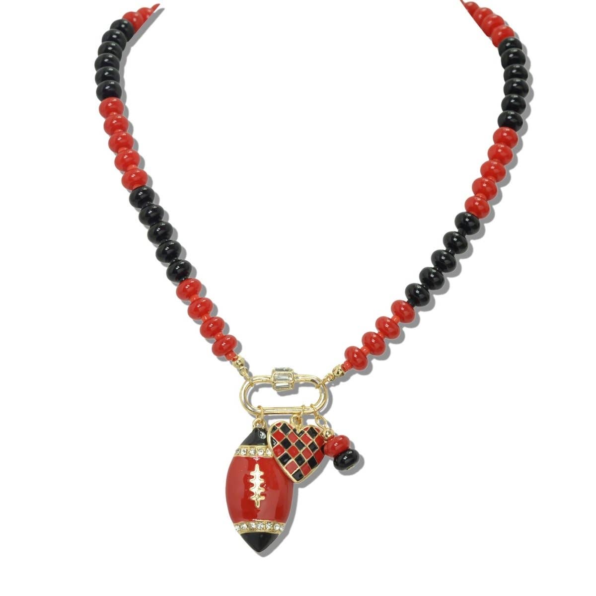 GAMEDAY FOOTBALL AND CHECKERBOARD HEART CHARM NECKLACE