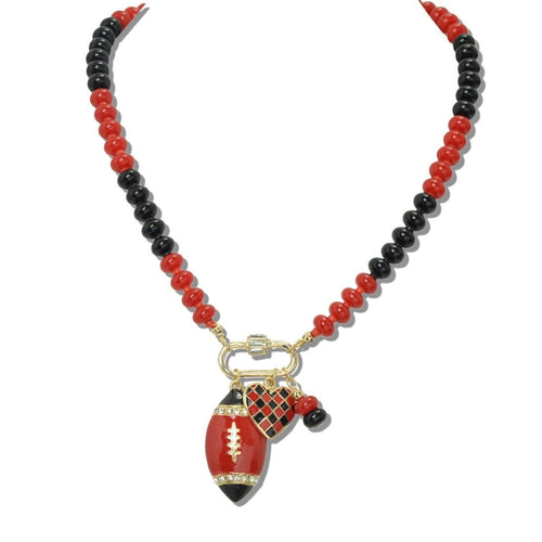 GAMEDAY FOOTBALL AND CHECKERBOARD HEART CHARM NECKLACE