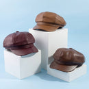 Paneled Vegan Leather Newsboy Cabbie Hat
