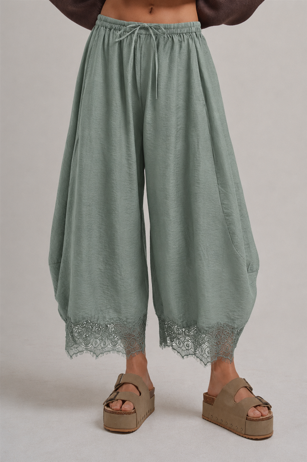Lace Trim Balloon Leg Pants