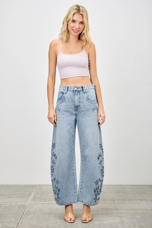 High Rise Embroidered Barrel Jeans