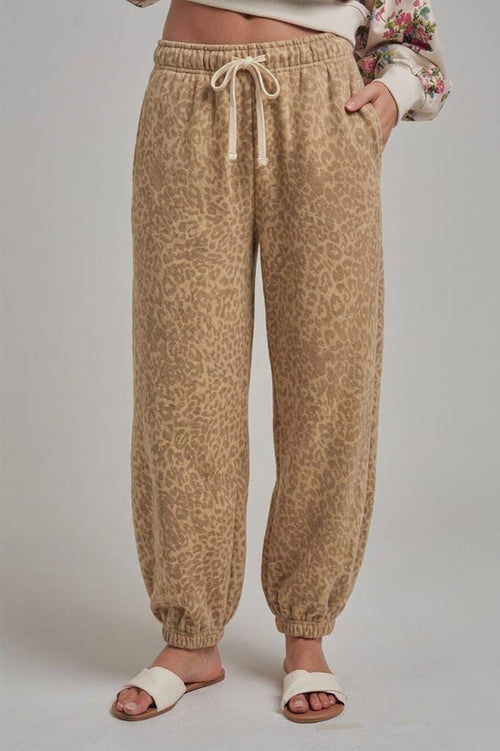 LEOPARD FLEECE COMFY SWEATPANTS WITH A DRAWSTRING