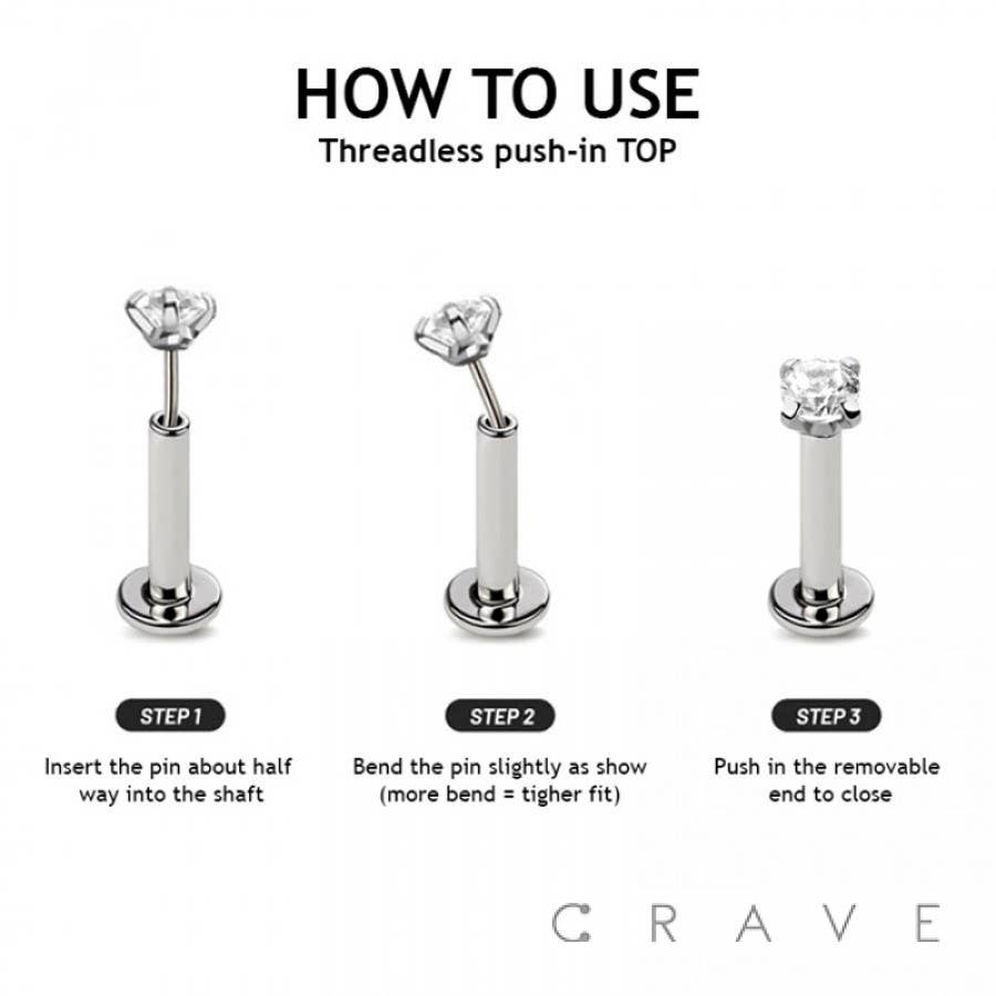 MULTI ROUND CZ DANGLE CHAIN TOP 316L SURGICAL STEEL THREADLE