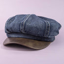 Denim Newsboy Cabbie Cap With Contrast Brim