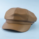 Paneled Vegan Leather Newsboy Cabbie Hat