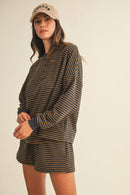 Soft Brushed Pin Stripe Knit Pullover N Shorts
