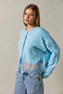 Lace Hem Button Front Knit Sweater Cardigan