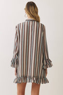 CD07559-Striped Bow Tie Ruffle Mini Dress
