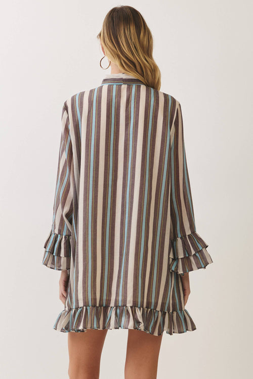 CD07559-Striped Bow Tie Ruffle Mini Dress