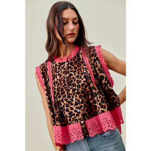 Leopard Pleated Sleeveless Blouse