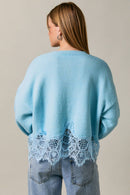 Lace Hem Button Front Knit Sweater Cardigan