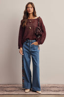 Open-Knit Stripe Sweater Top FSW0056