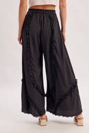 BOHO EYELET LACE RUFFLE TRIMMED WIDE PANTS
