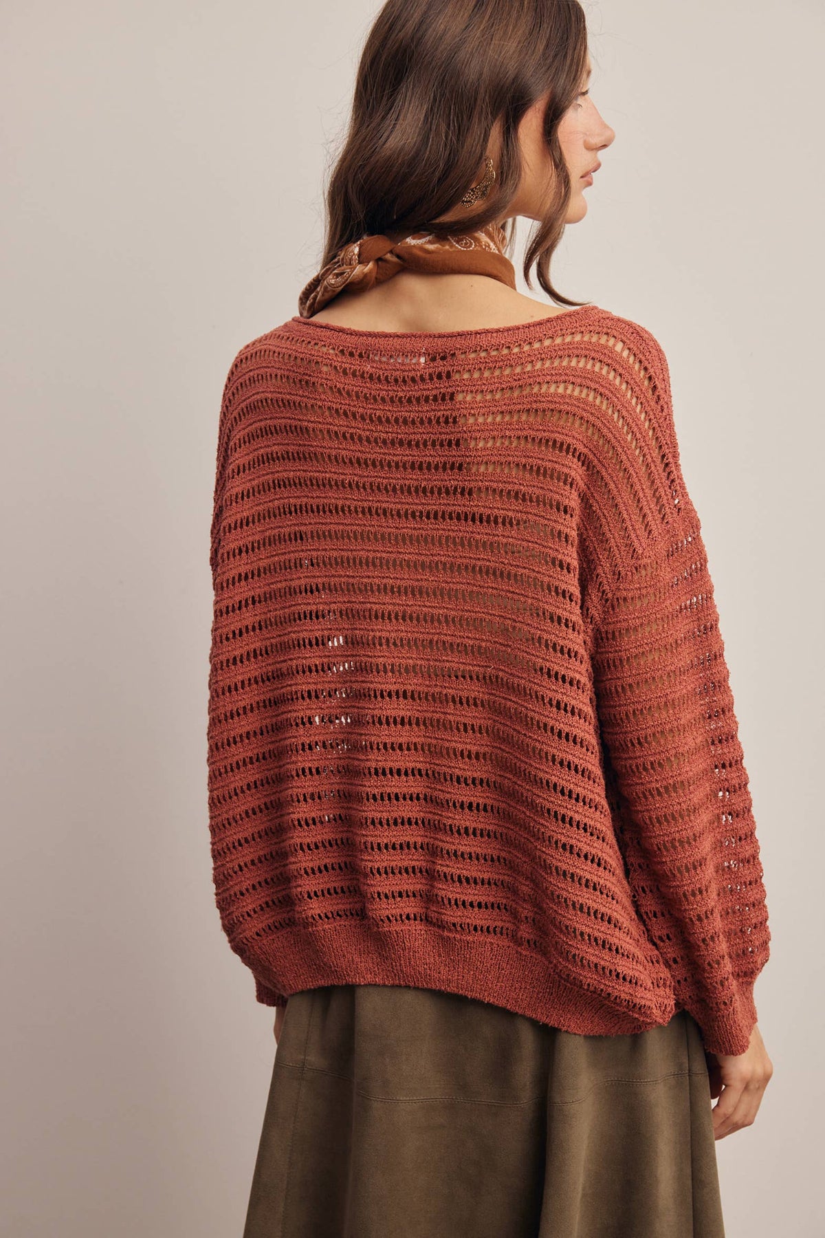 Open-Knit Stripe Sweater Top FSW0056