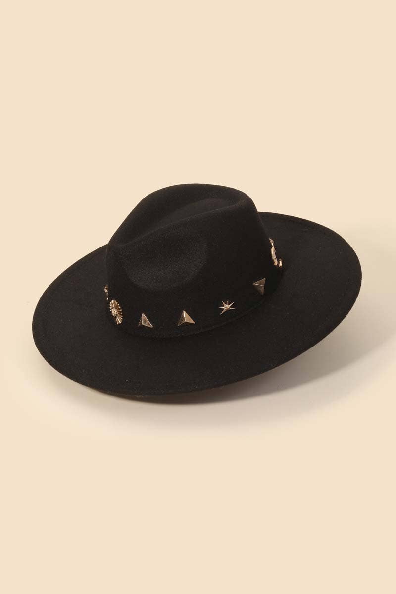 Studded Sun Moon Star Fashion Fedora Hat