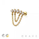 MULTI ROUND CZ DANGLE CHAIN TOP 316L SURGICAL STEEL THREADLE