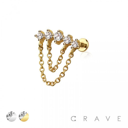 MULTI ROUND CZ DANGLE CHAIN TOP 316L SURGICAL STEEL THREADLE