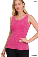 Washed Ribbed Scoop Neck Tank Top - Zenana