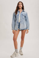 WASHED DENIM BUTTON DOWN SHIRT JACKET