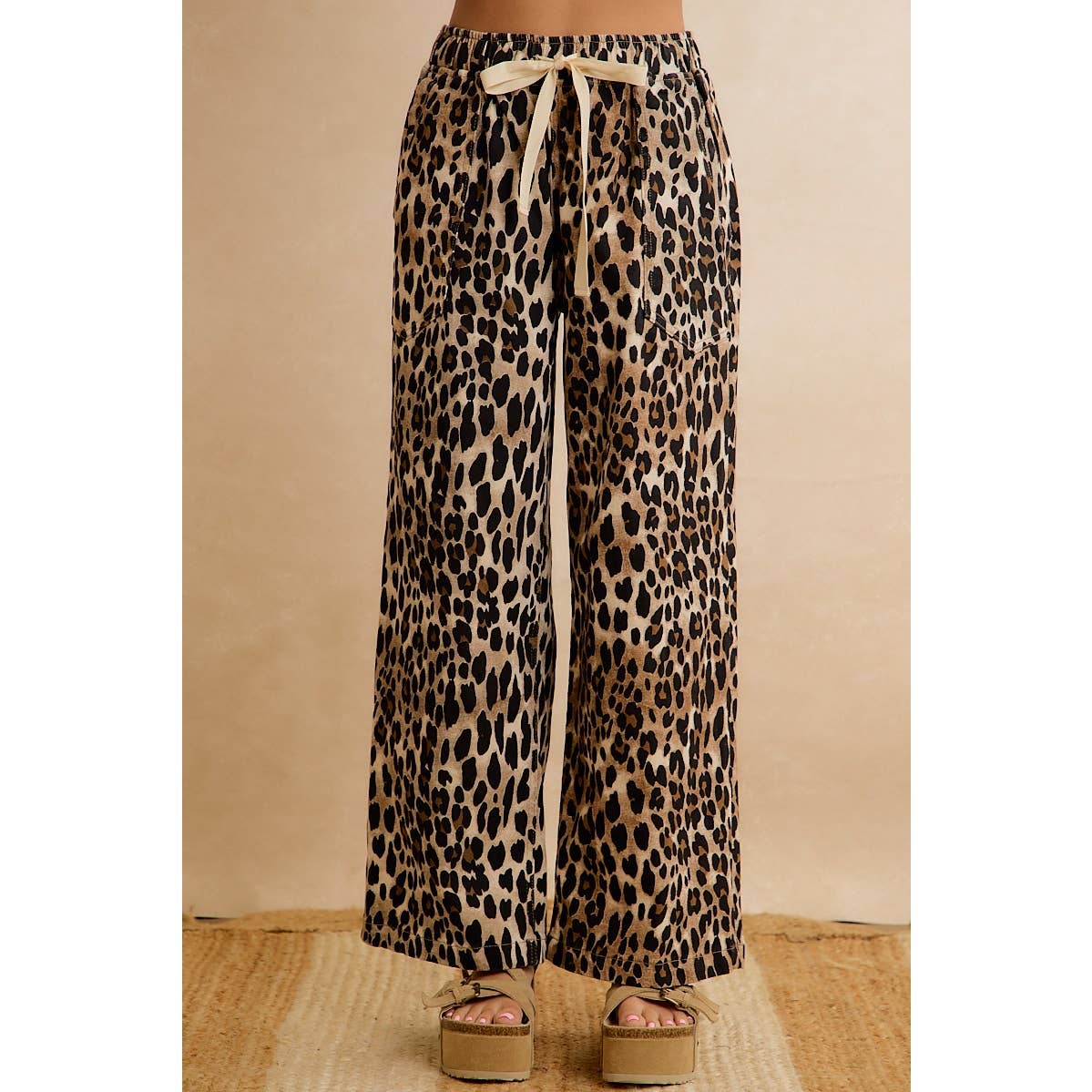 Leopard Pull-On Wide Leg Pants