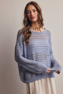 Open-Knit Stripe Sweater Top FSW0056