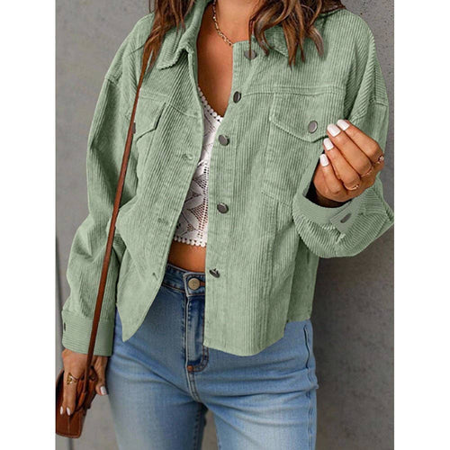 Solid Corduroy Jacket Casual Oversized Button Front