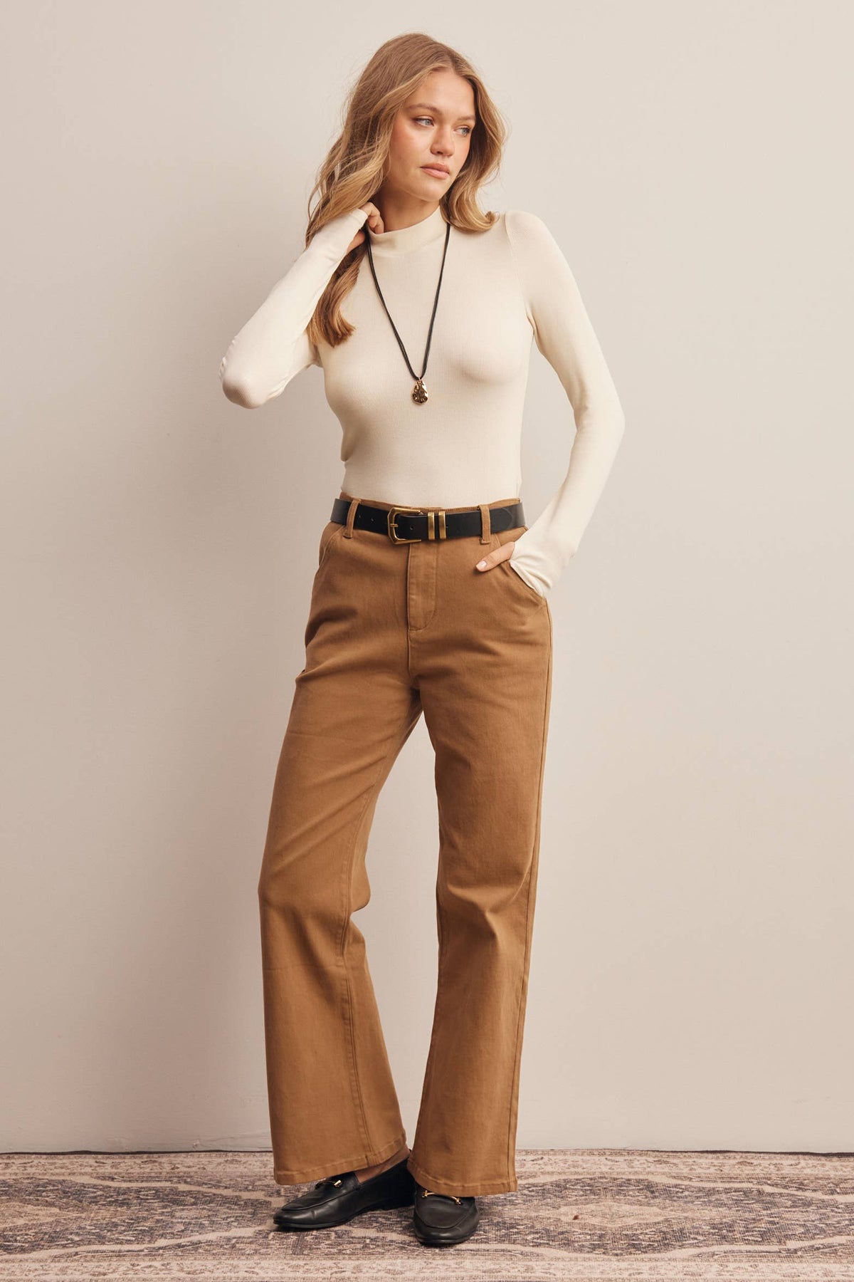 Stretch Ribbed Mock Neck Top FT0063