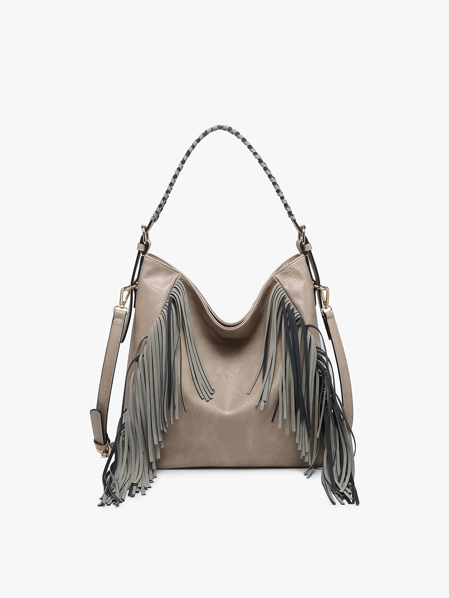 Sav Distressed Fringe Hobo Bag
